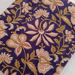 Navy Blue Indian Floral Cotton Block Print Fabric by the Yard, Hand Block Print Fabric, Hand Block Fabric, Hand Printed Fabric