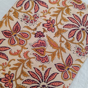 Beige Base, Pink Indian Floral Cotton Block Print Fabric by the Yard, Hand Block Print Fabric, Hand Block Fabric, Hand Printed Fabric