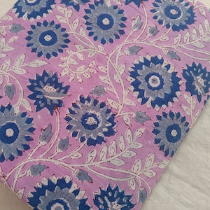 Red Violet Floral Cotton Fabric: Indian Block Print by the Yard