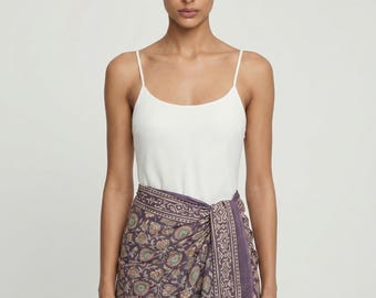 Dusky Purple Floral Hand Block Print Cotton Sarong, Boho Beach Wrap, Slow Fashion Cover Up, Sustainable Cotton Pareo Scarf