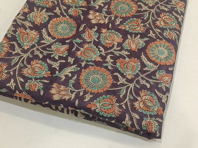 Indian Floral Cotton Block Print Fabric by the Yard Hand Etsy