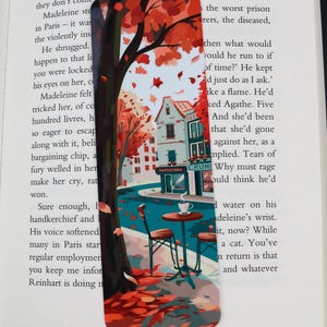Cute autumn bookmark - Cozy coffee shop reading space bookmark - Book lover gift - Fall cafe bookmark - id0331