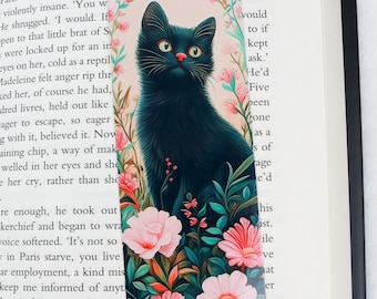 Cute bookmark with cat and flowers - Cozy reading bookmark - Book lover gift - Fantasy reader gift - id0294