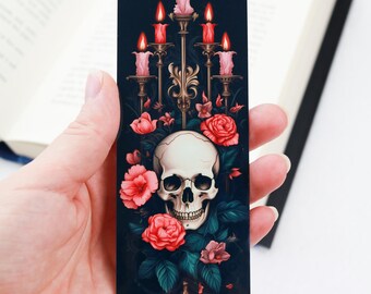 Gothic bookmark - Horror bookmark - Skull and candles bookmark - Dark fantasy bookmark - Book lover gift - Fantasy reader gift - id0237