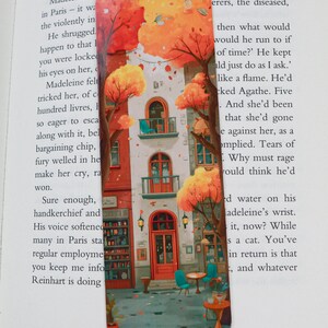 Cute autumn bookmark - Cozy coffee shop reading space bookmark - Book lover gift - Fall cafe bookmark - id0348