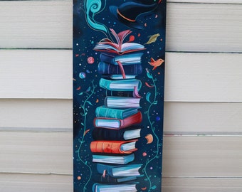 Cute fantasy bookmark - Whimsical stack of books witchy bookmark - Dark academia bookmark - Book lover gift - Fantasy reader gift - id0067
