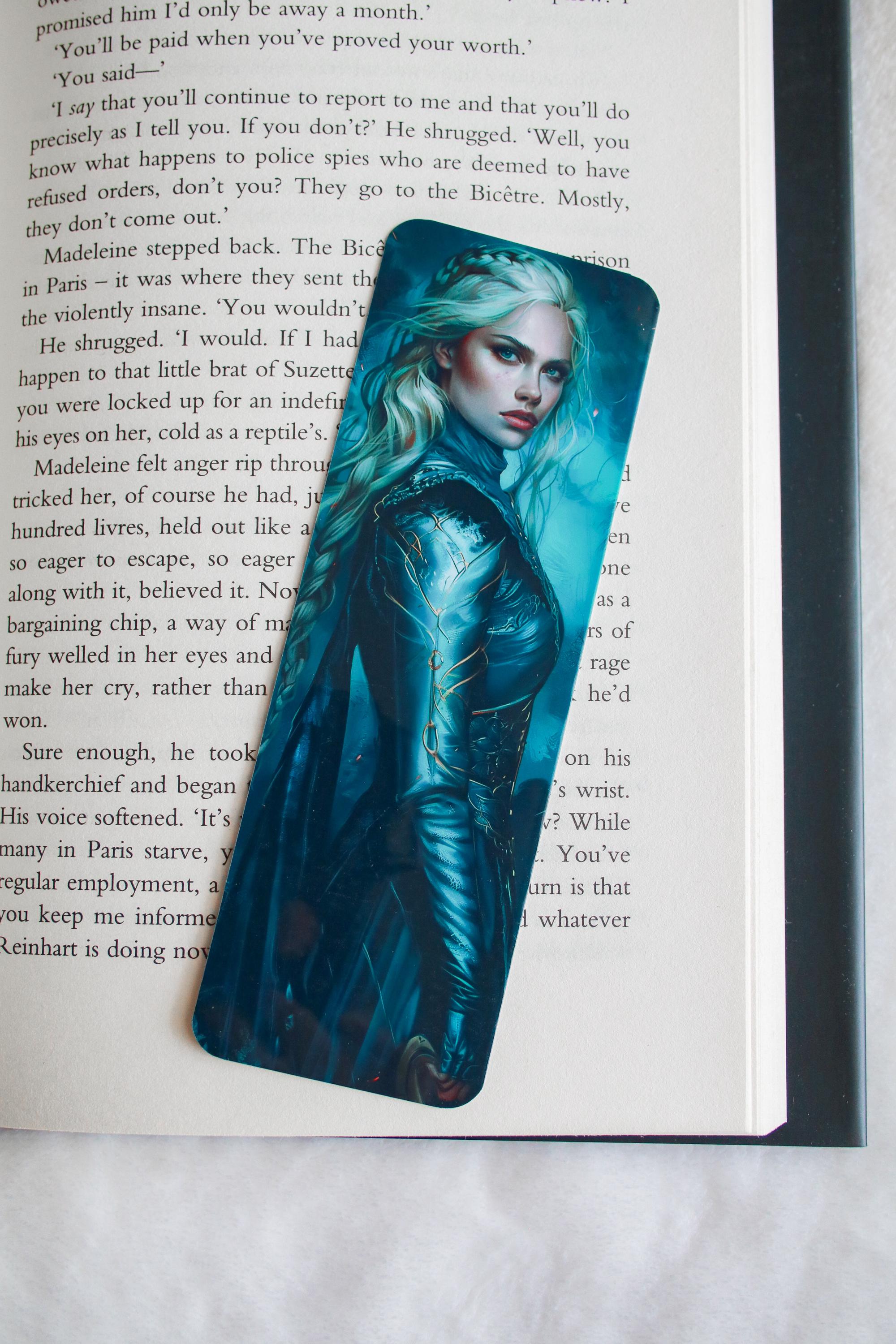 Fantasy bookmark - Fantasy warrior female character with blonde silver hair - Book lover gift - Fantasy reader gift - id0159