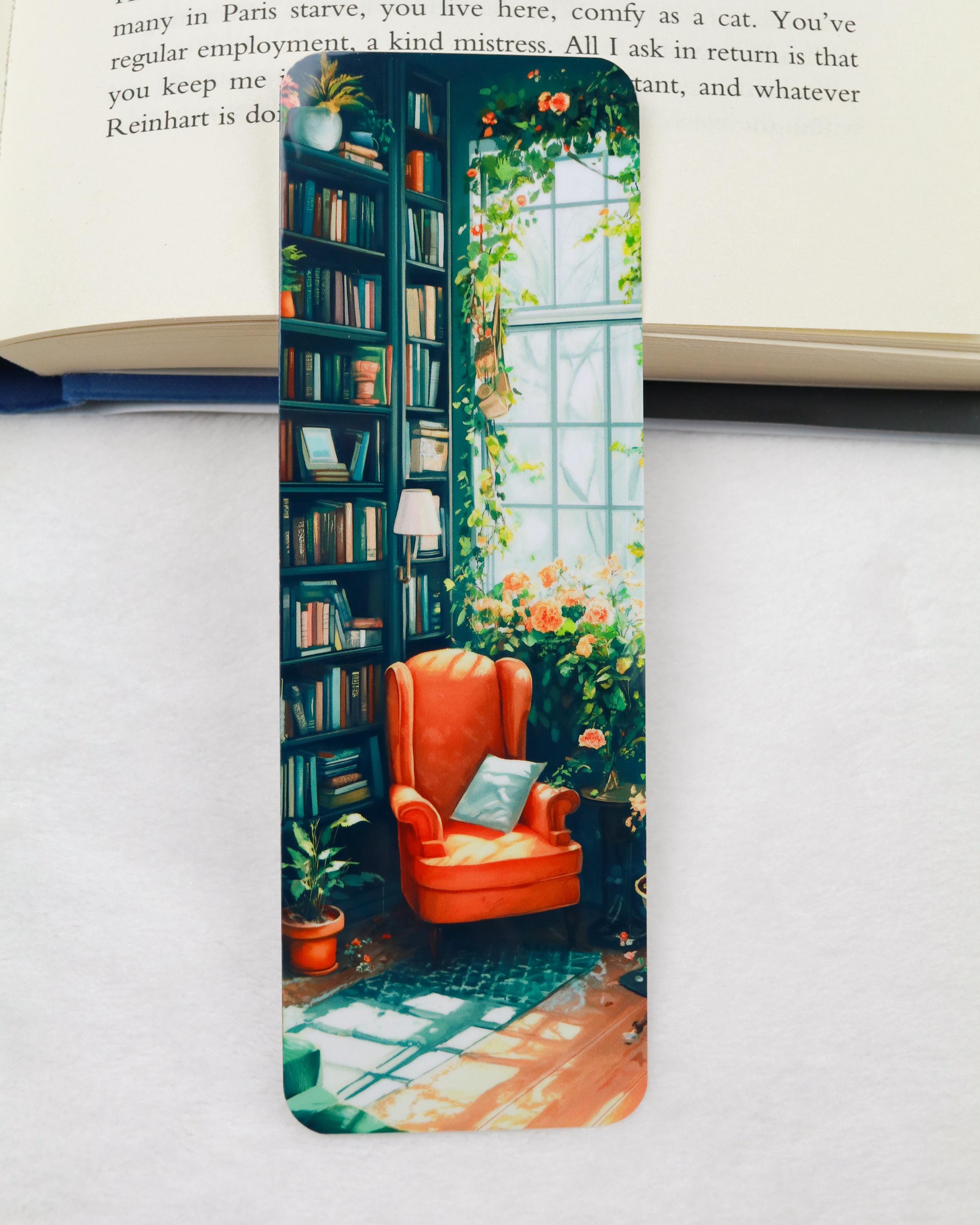 Cute Spring Bookmark - Cozy Reading Space Interior Bookmark - Book ...