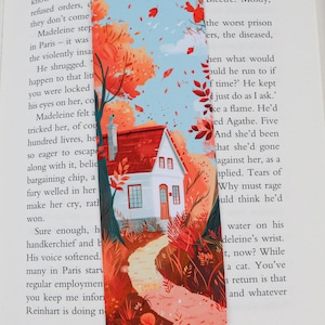 Cute autumn cottagecore bookmark - Bookmark with cozy house in fall season - Book lover gift - id0342