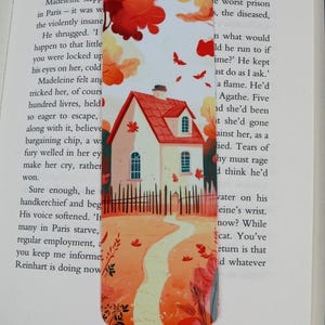 Cute autumn cottagecore bookmark - Bookmark with cozy house in fall season - Book lover gift - id0341