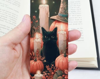 Leuke bladwijzer voor Halloween - bladwijzer heksenkat spookachtig seizoen - cadeau boekenliefhebber - bladwijzer herfst - id0352
