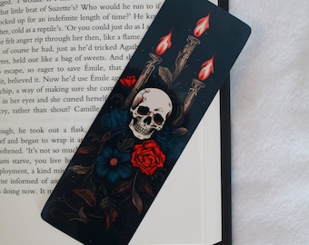 Gothic bookmark - Horror bookmark - Skull and candles bookmark - Dark fantasy bookmark - Book lover gift - Fantasy reader gift - id0116