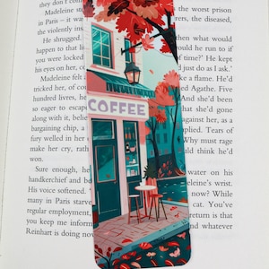 Cute autumn bookmark - Cozy coffee shop reading space bookmark - Book lover gift - Fall cafe bookmark - id0332