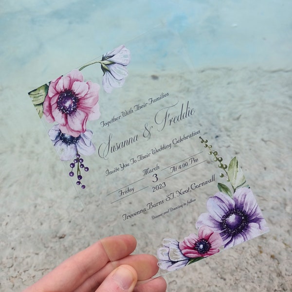 Personalized Wedding Card, Rectangle Wedding Acrylic Invitation Card, Wedding Mirror Invitation, Seal Wax, Sweet 16, Bride and Groom Invitat