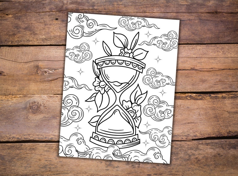 Floral Hourglass Coloring Page Instant Download Printable - Etsy