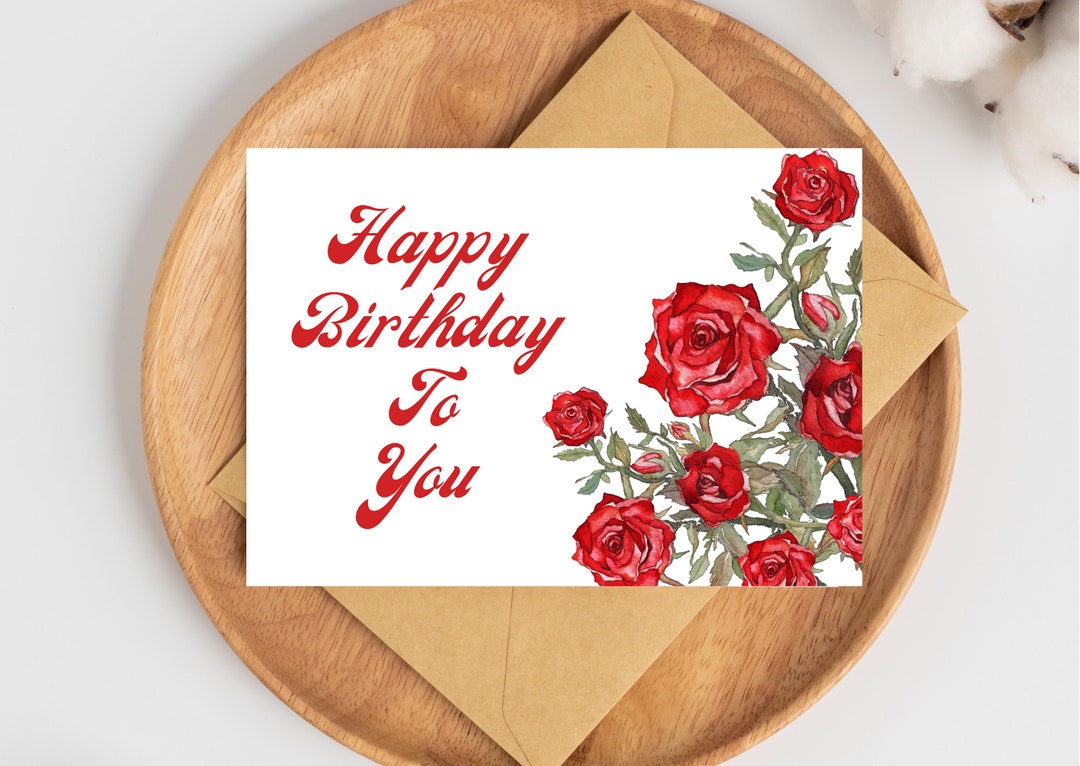 Printable Birthday Card. Red Rose Birthday Card. Digital - Etsy