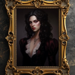 Elegant Female Vampire Art, Dark Academia Decor, Gothic Wall Art, Vintage Gothic Gift