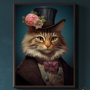 Victorian Cat Portrait Art Print: Gothic Home Decor