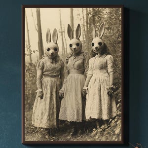 Forest Rabbit Cult Art Print - Vintage Photography Gothic Occult Poster - Dark Academia Witchcraft Decor - Creepy Gothic Wall Art for Home