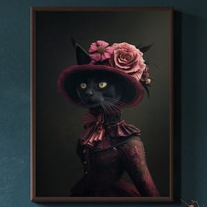 Gothic Cat Portrait Print: Victorian Dark Academia Wall Art