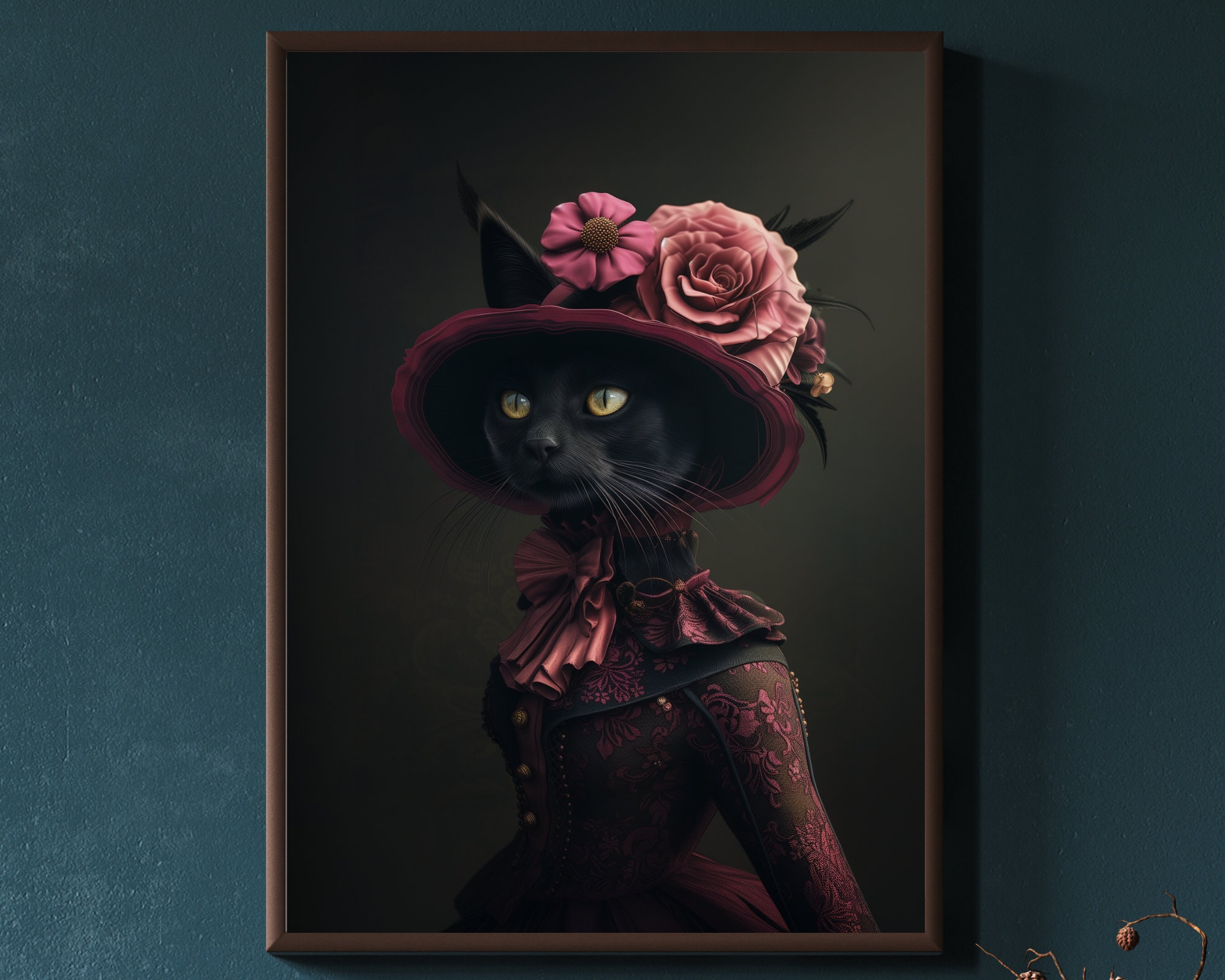 Gothic Cat Portrait Print: Victorian Dark Academia Wall Art