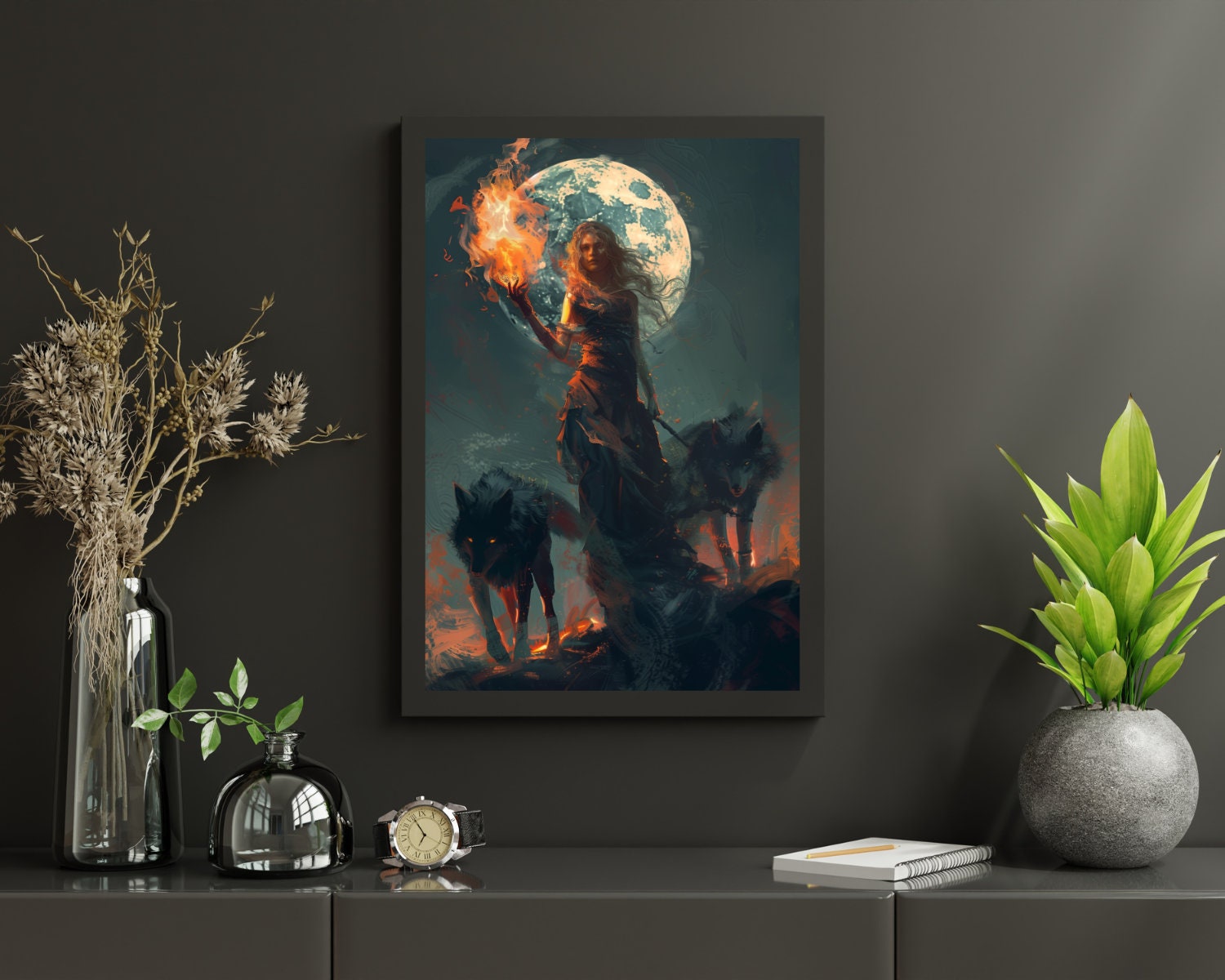 Mystical Fire Witch Print: Unique Halloween Decor & Spooky Home Accent ...