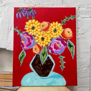 Flower Original Acrylic Painting on Canvas, Floral Design, Original Flower Art, Flower Wall Art, Flower Artwork