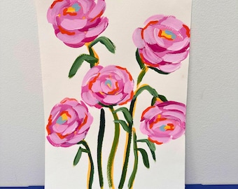 Original Pink Roses Acrylic Painting, Floral Wall Art