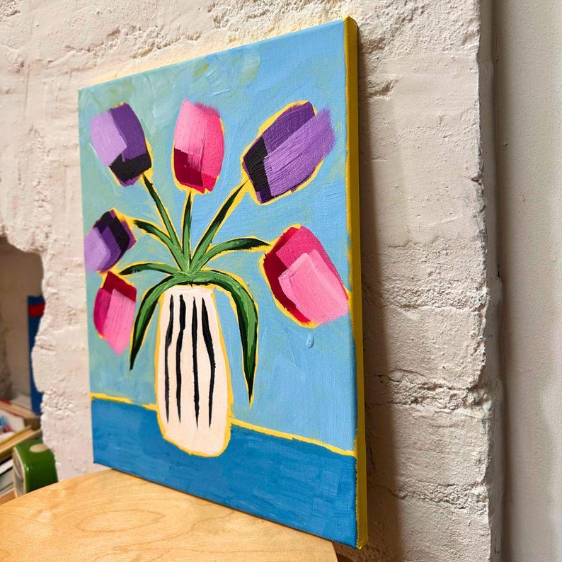 Original Tulip Acrylic Painting on Canvas, Floral Wall Art - Etsy