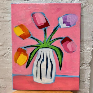 Tulip Original Acrylic Painting on Canvas, Floral Design, Original Flower Art, Flower Wall Art, Flower Artwork