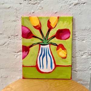 Tulip Original Acrylic Painting on Canvas, Floral Design, Original Flower Art, Flower Wall Art, Flower Artwork