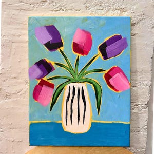 Tulip Original Acrylic Painting on Canvas, Floral Design, Original Flower Art, Flower Wall Art, Flower Artwork