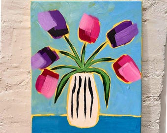 Original Tulip Acrylic Painting on Canvas, Floral Wall Art