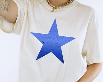 Blue Star Shirt, Distressed Star Comfort Colors T-shirt, 4th Of July, Patriotic Tee, Fourth Of July Shirt, Retro Blue Star USA