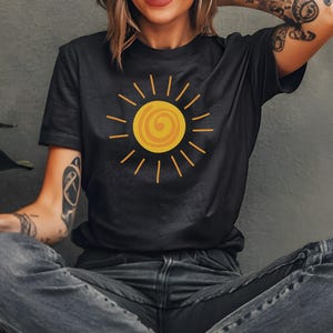 Sunshine Graphic Tee, Boho Sun T-Shirt, Large Sun Graphic Retro Style Shirt, Bohemian Sunshine Lover Shirt, Cosmic Celestial Summer Sun Tee
