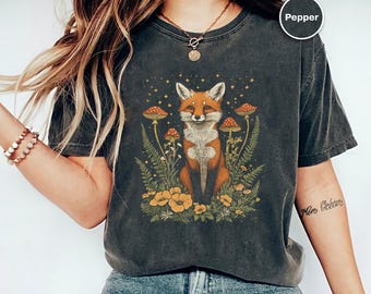 Boho Fox Shirt, Vintage Forest Animal Gift, Retro Comfort Colors T Shirt, Cottagecore Aesthetic Tee, Whimsical Nature Graphic T-shirt