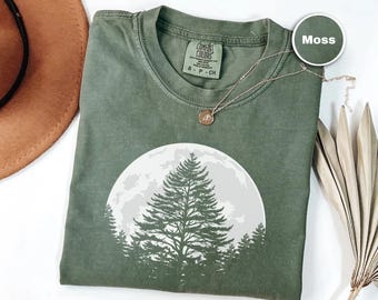 Witchy Moon Shirt, Forest Full Moon Tee, Boho Celestial Graphic Shirt, Lunar Magic, Spiritual Nature Gift, Dark Pine T-Shirt, Forest Lover