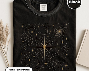 Celestial Star T-Shirt, Minimalist Space Shirt, Cosmic Tee, Vintage Galaxy Graphic Shirt, Starry Tee, Boho Gold Celestial, Stars Tee