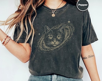 Galaxy Cat Comfort Colors Shirt, Catromeda Tee, Mystical Celestial Cat Tshirt, Gift for Cat Lovers, Space Cat, Cosmic Cat Tee, Cat Mom Gift