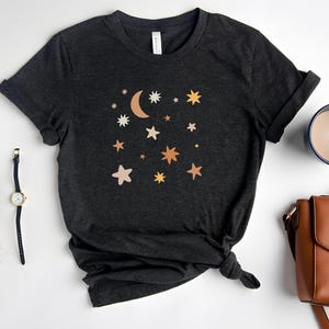 Celestial Moon Shirt, Minimalist Moon And Stars Graphic T-Shirt, Boho Cosmic Starry Night Tee, Astrology Moon Phases Shirt, Spiritual Moon
