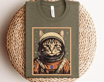 Shirt kat astronaut, retro ruimtekat T-shirt, grappig kosmisch kitten in helm, verkenning van de ruimte, kat moeder cadeau, T-shirt kat in de ruimte
