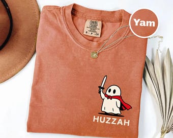 Camiseta Huzzah Ghost Pocket Comfort Colors, camiseta caprichosa de caballero medieval, camiseta renacentista, camiseta linda de caballero fantasma, camiseta humorística Huzzah