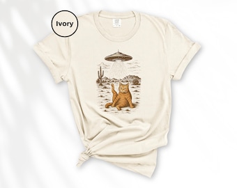 UFO Cat Shirt Comfort Colors, Funny Alien Abduction Tee, Vintage Desert Cat Western Shirt, Weird Space Humor Shirt, Cat Lover Gift Tee