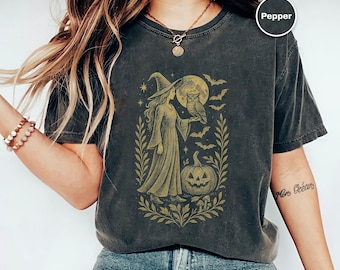 Witchy Celestial Shirt, Comfort Colors Witch Graphic Tee, Moon And Owl Halloween Shirt, Gothic Pumpkin Shirt, Mystic Witch Lover Gift