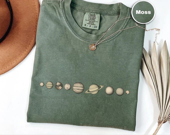 Solar System Shirt, Retro Planet Alignment Comfort Colors Tee, Minimal Planet Graphic Shirt, Space Lovers Gift, Boho Astronomy, Outer Space