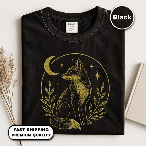 Mystical Fox Shirt, Boho Forest Animal Tee, Celestial Wild Fox T Shirt, Spiritual Night Nature Graphic, Moon Fox Gift, Vintage Witchy Style