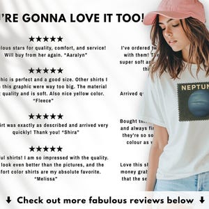 May include: White t-shirt featuring a Neptune graphic, with the word "NEPTUNE" above a blue planet design. The image also includes customer reviews and the text "YOU'RE GONNA LOVE IT TOO!"