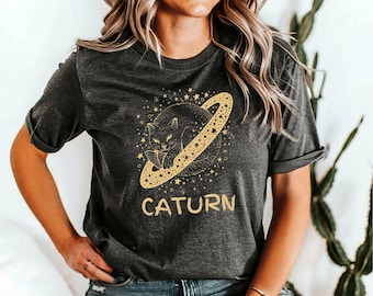 Space Cat Shirt, Caturn Tshirt, Funny Celestial Cat T-Shirt, Gift For Cats Lover, Kitten In Space T-Shirt, Mystic Cat, Cosmic Celestial Tee
