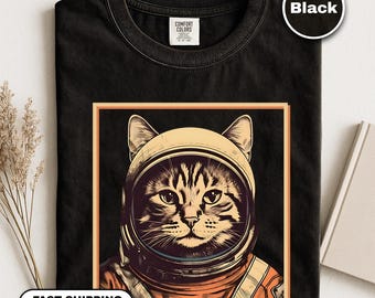Vintage Cat Shirt, Space Cat Comfort Colors T-Shirt, Retro Astronaut Tee Shirt, Funny Gift For Cat Lovers, Cat In Space Tshirt