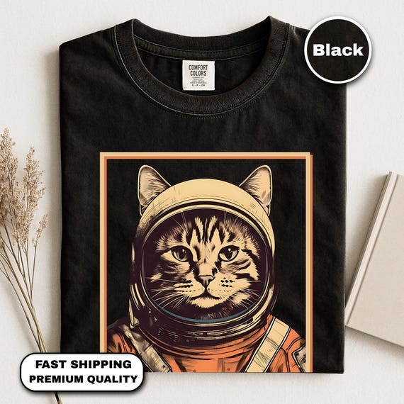 Vintage Cat Shirt, Space Cat Comfort Colors T-Shirt, Retro Astronaut Tee Shirt, Funny Gift For Cat Lovers, Cat In Space Tshirt